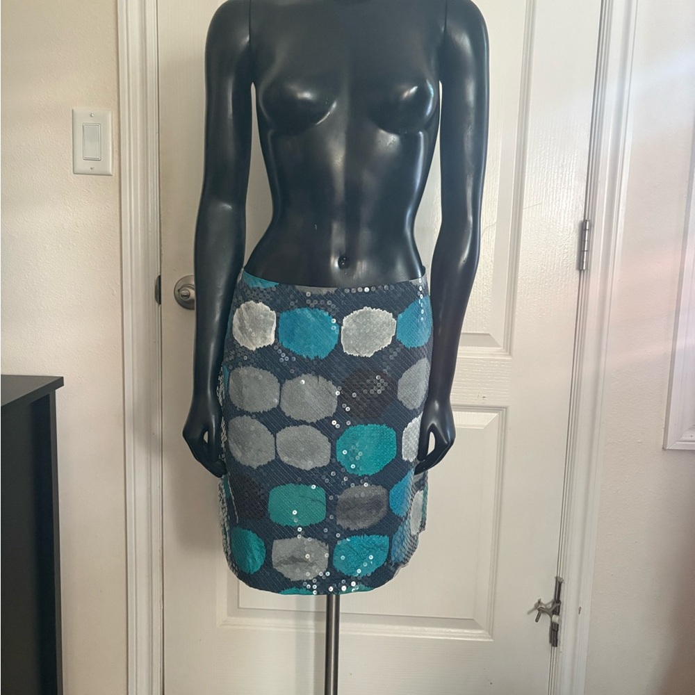 Ann Taylor Blue and Gray Sequin Mini Skirt